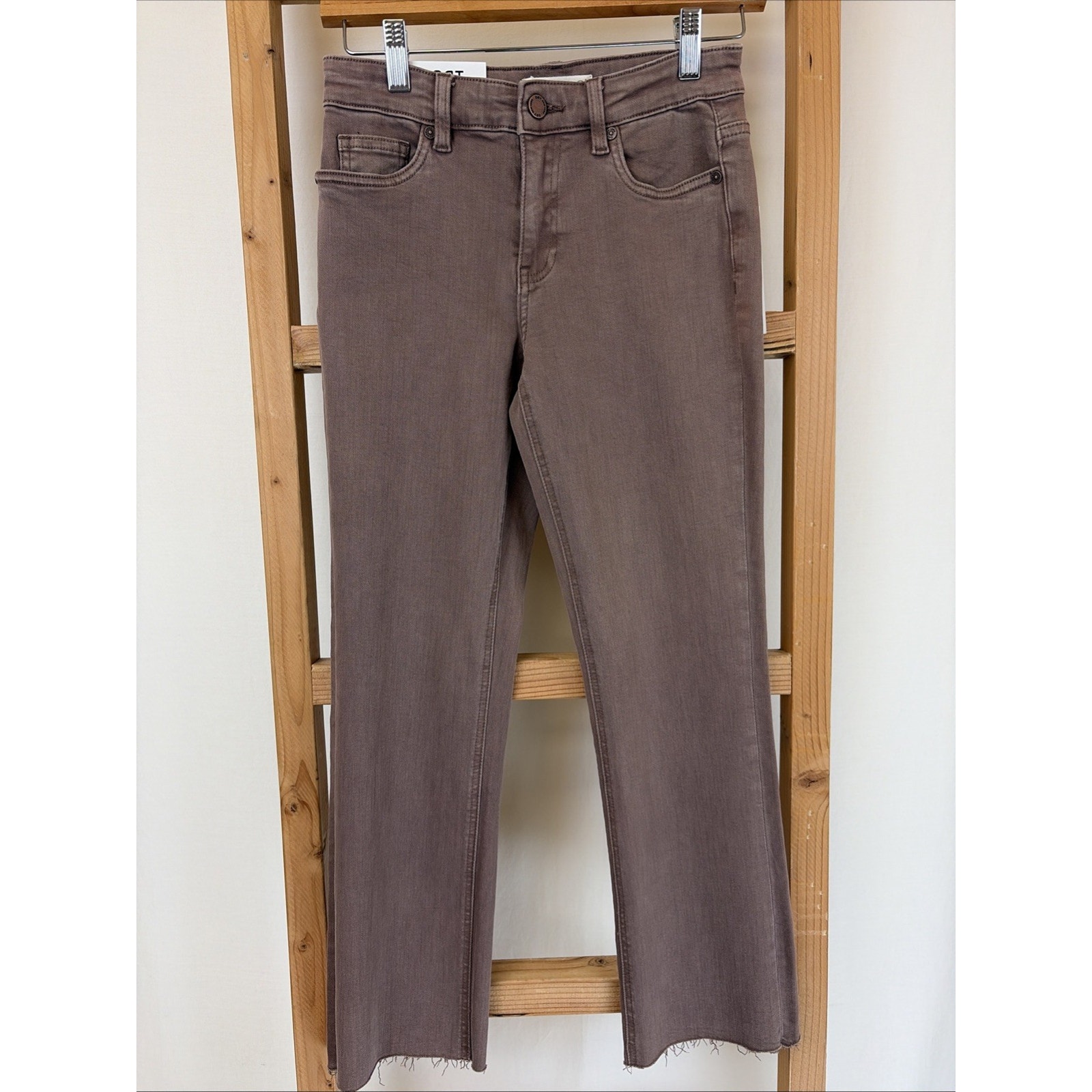 Nwt Oat New York Brown Mid Rise Mini Flare Cropped Pants #0666 Size 34
